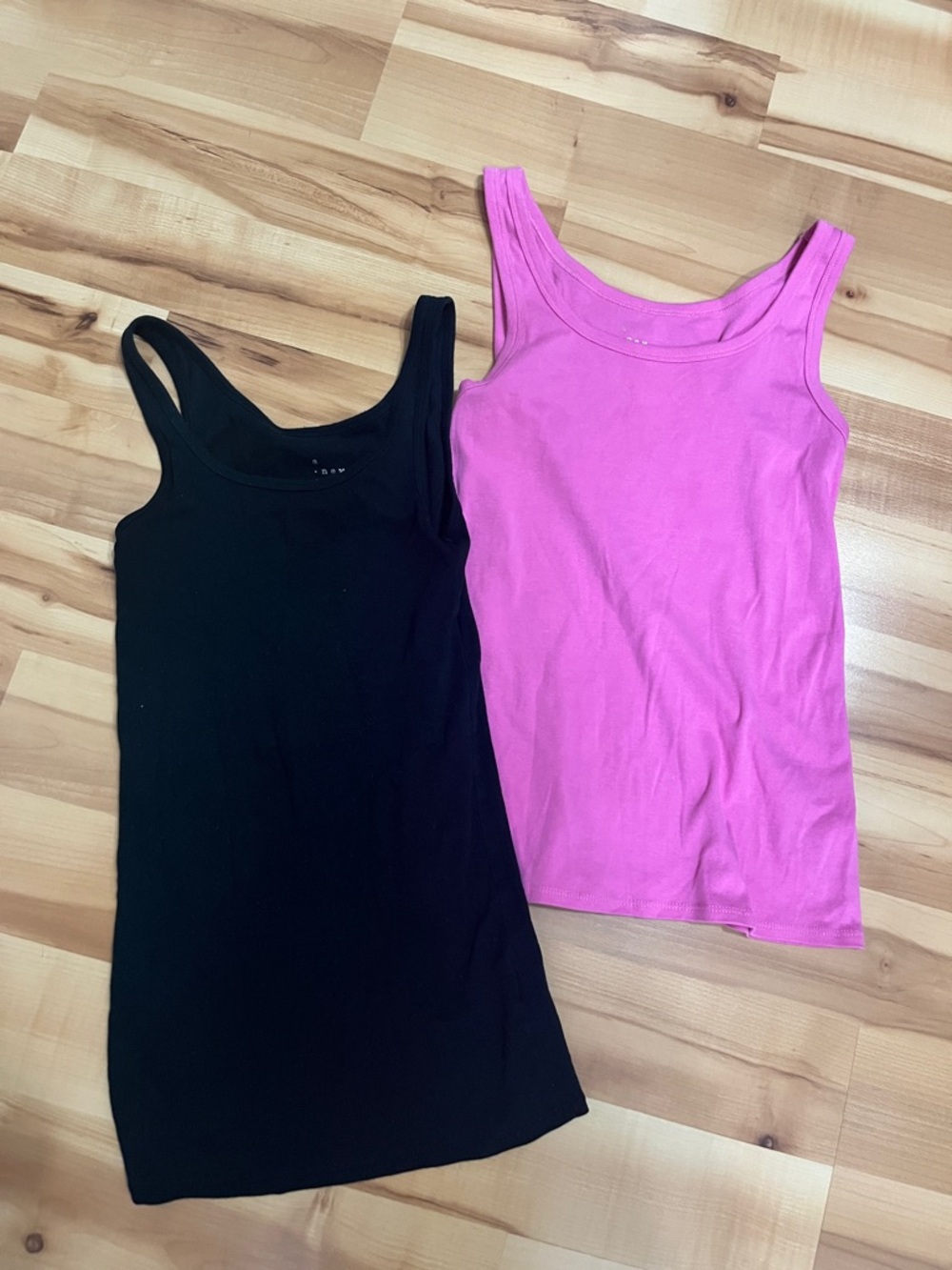 A New Day Black & Hot Pink Ribbed Tank Tops